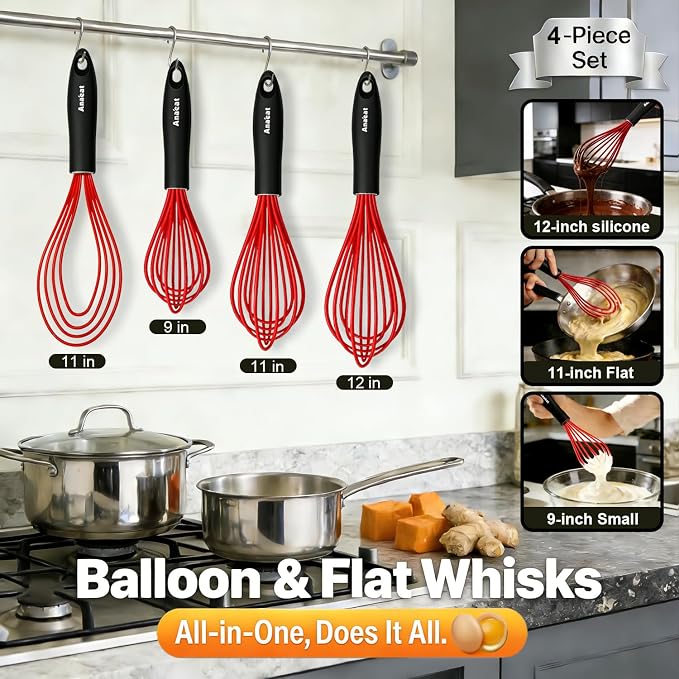 Anaeat Silicone Kitchen Whisk Set of 4, Milk and Egg Beater Blender - Image 7