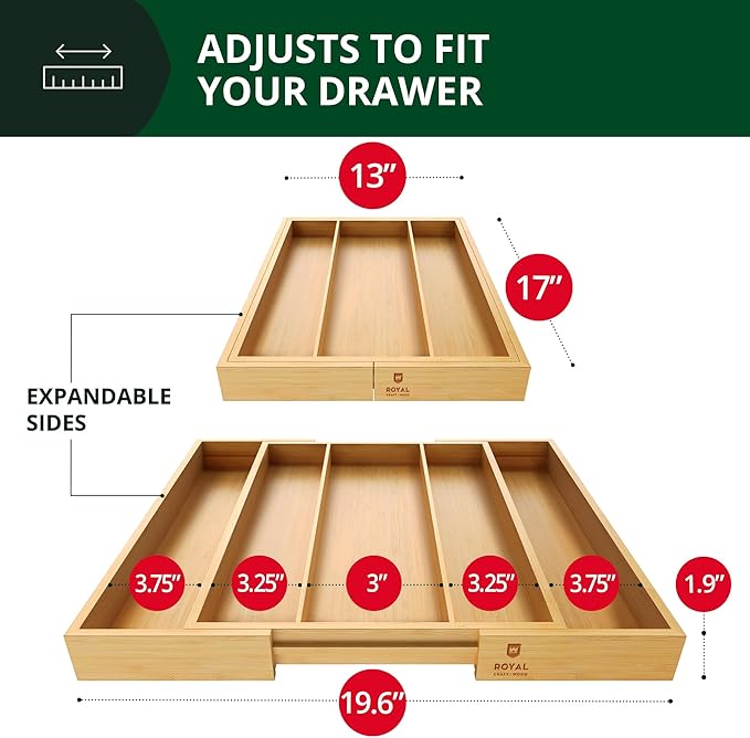ROYAL CRAFT WOOD Luxury Bamboo Kitchen Drawer Organizer - Image 2