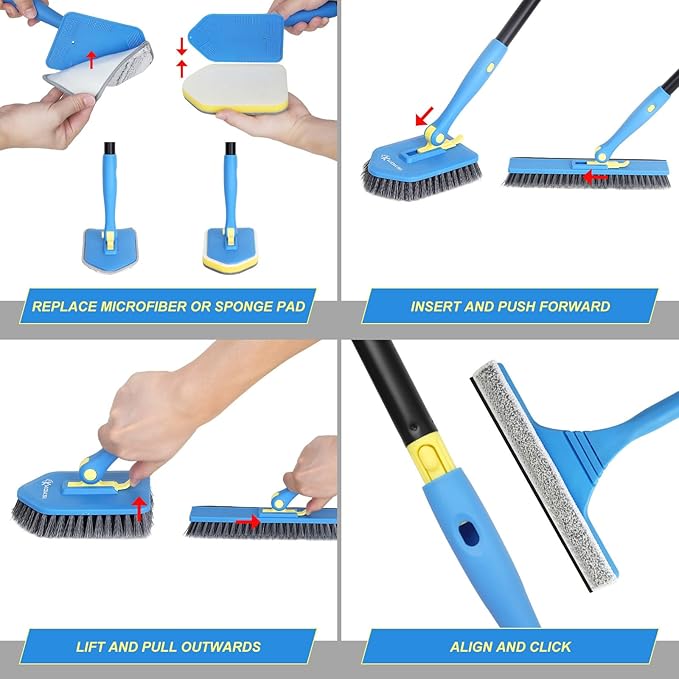 Tile Tub Scrubber Brush with 5 Different Function Cleaning Heads and 51" - Image 5