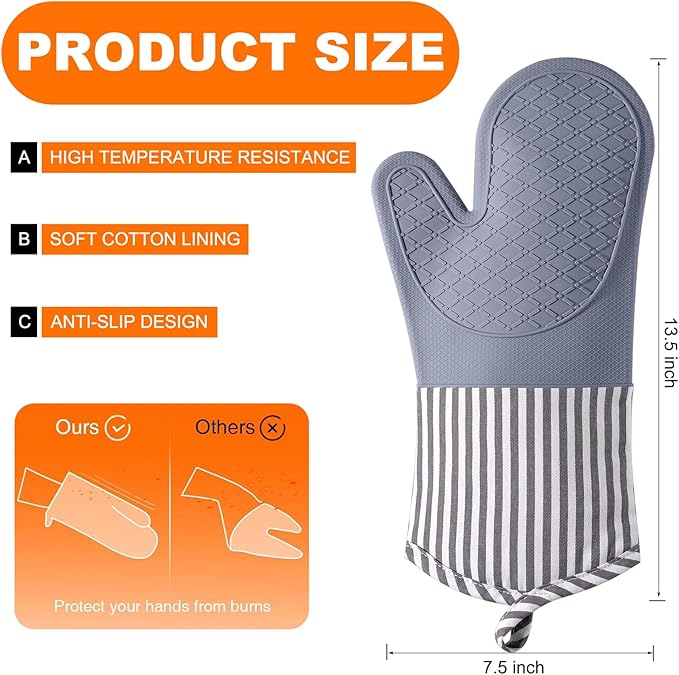 Silicone Oven Mitts, Heat Resistant Oven Gloves - Image 2