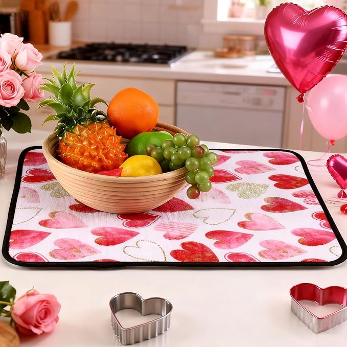 Breling Valentine's Day Dish Drying Mat Valentine Kitchen Dry Mat Absorbent - Image 2