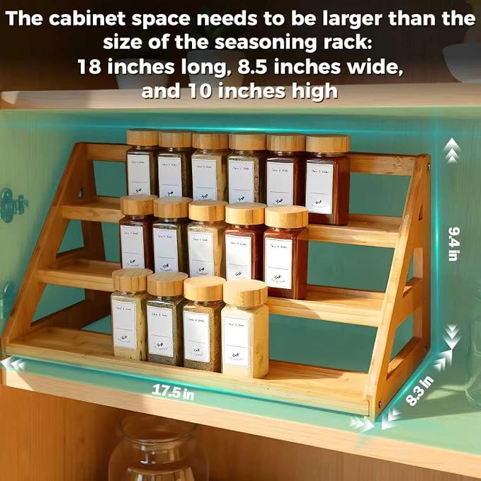Spice Rack, Spice Organizer -3 Tier Bamboo Spice Racks, Solution - Image 4