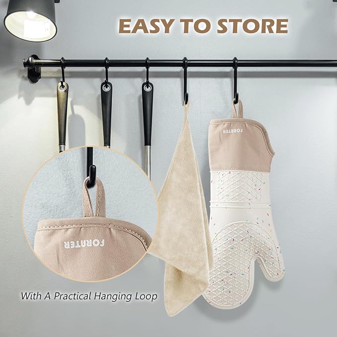 Extra Long Oven Mitts and Potholders 6Pcs Set, 500°F Heat Resistant Kitchen - Image 6
