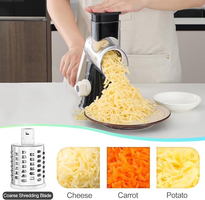 Ourokhome Rotary Cheese Grater Hand Crank, Kitchen Shredder Speed Mandolin - Image 3