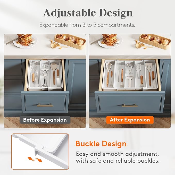 Lifewit Utensil Organizer for Kitchen Drawers, Expandable Cooking Utensil Tray - Image 4