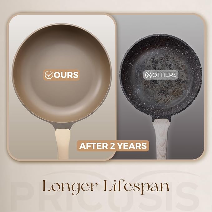 PRICUSIS Nonstick Frying Pan, 8/10/12 Inch Stain/Scratch/Crack Proof Chef Pan - Image 4
