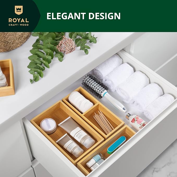 ROYAL CRAFT WOOD Luxury Bamboo Drawer Organizer Storage Box, Bin Set - Image 4