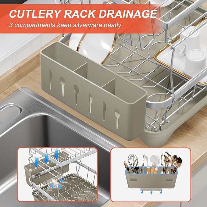 2-Tier Dish Drying Rack for Kitchen Counter, 304 Stainless Steel Dish Rack - Image 3