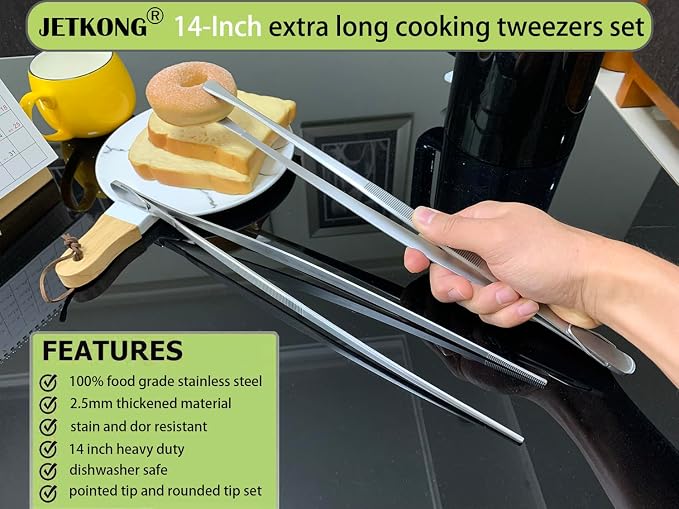JETKONG 2 Pcs 14-Inch Food Tweezers Stainless Steel Tweezer Tongs Extra-Long - Image 3