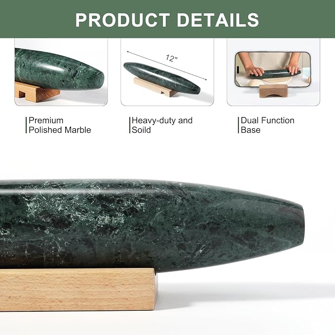 Natural Marble French Rolling Pin, 12 inch Kitchen Baking Tool - Image 3