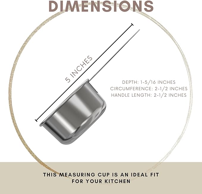 1/3 Cup Stainless Steel Measuring Cup | Sturdy Metal 80 ml | 80 cc | 3 oz | - Image 3