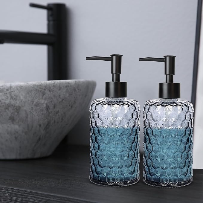 Clear Charcoal Blue Glass Soap Dispenser - Image 7