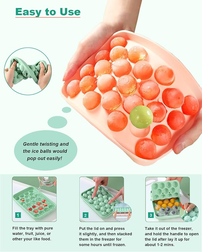 Silicone Ice Cube Molds 2 Pack, Round Ice Cube Tray Silicone - Image 3