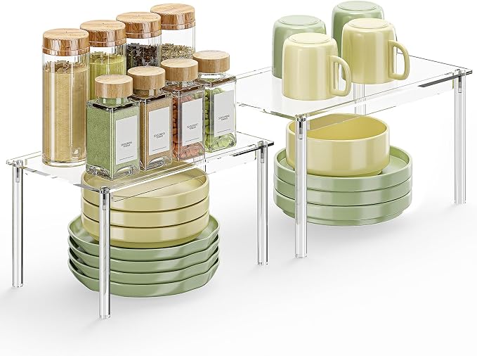 Delamu Clear Kitchen Cabinet Organizer, Stackable Cabinet Shelf by DELAMU