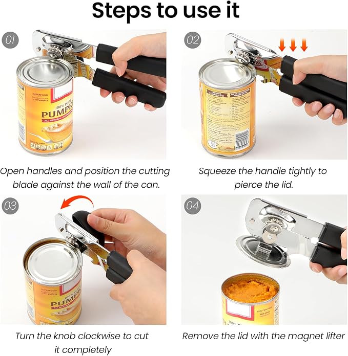 Can Opener Manual with Magnet Lift, Heavy Duty Handheld Smooth Edge Can Tin - Image 7