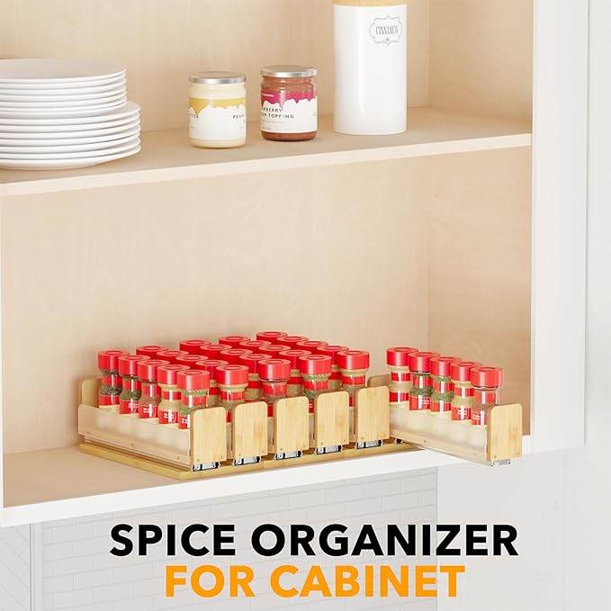 SpaceAid Bamboo Pull Out Spice Rack Organizer - Image 6