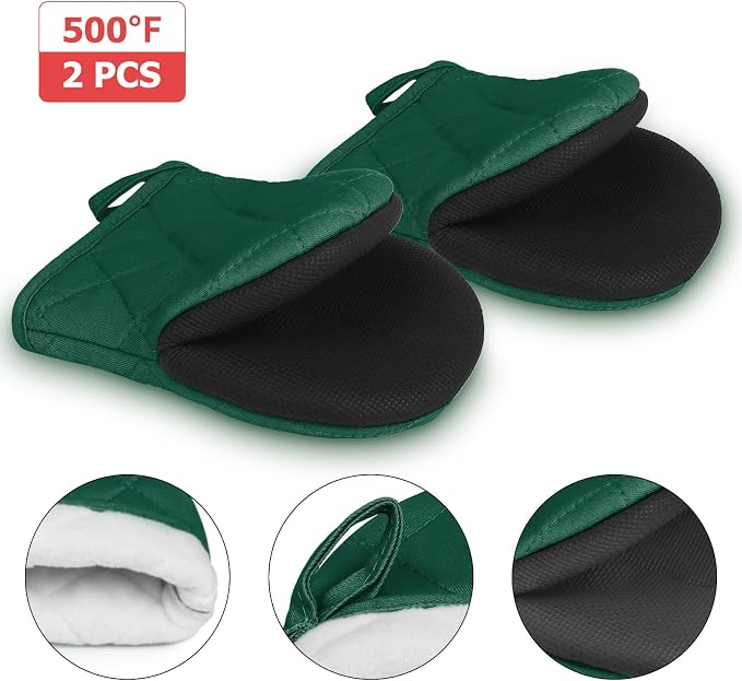 Short Oven Mitts, Heat Resistant 500°F, Silicone Grip Kitchen Gloves, Non-Slip - Image 3