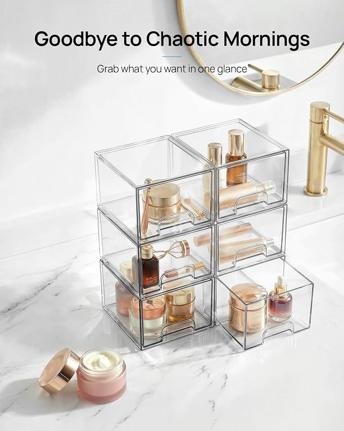 Vtopmart 8 Pack Small Clear Stackable Storage Drawers, Acrylic Bathroom Makeup - Image 3