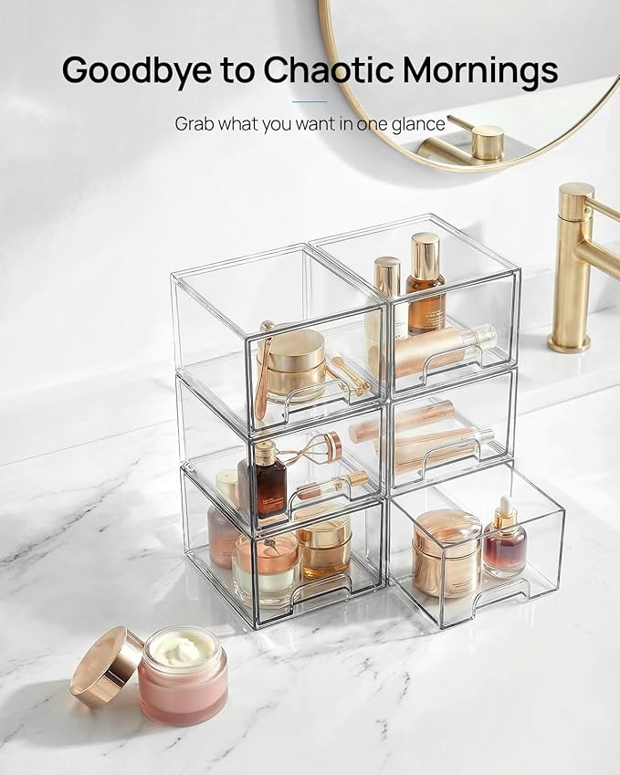 Vtopmart 4 Pack Small Clear Stackable Storage Drawers, Acrylic Bathroom Makeup - Image 3