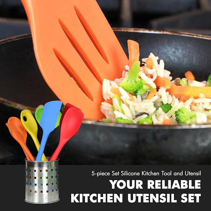 Chef Craft 5 Piece Multicolored Premium Silicone Kitchen Tool Set - Image 5