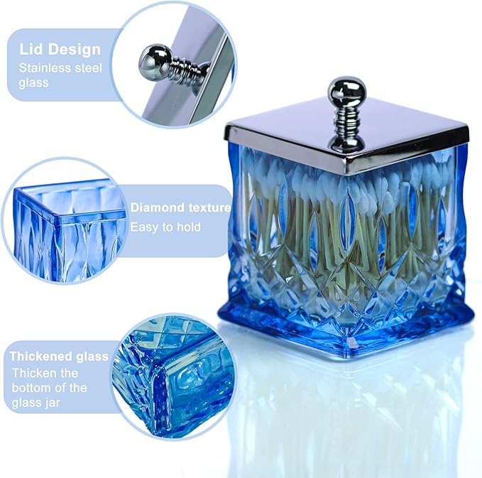 Qtip Holder, 15Oz Blue Glass Apothecary Jars - Image 4