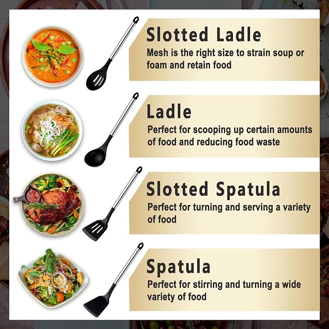 Pleafind 4-Pcs Silicone Cooking Utensils Set, Wok Utensils Set Include Wok Ladle - Image 3