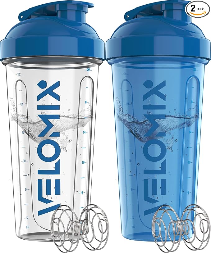 VELOMIX -2 Pack- 28 oz Protein Shaker Bottles by VELOMIX