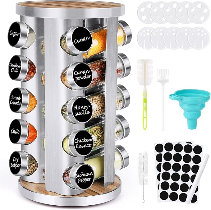 Spice Rack Organizer with Jars for Cabinet Revolving/Rotating Seasoning by CANTAMI