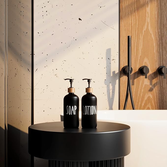 Glass Lotion Dispenser, Refillable Matte Black Hand Lotion Dispenser Suitable - Image 2