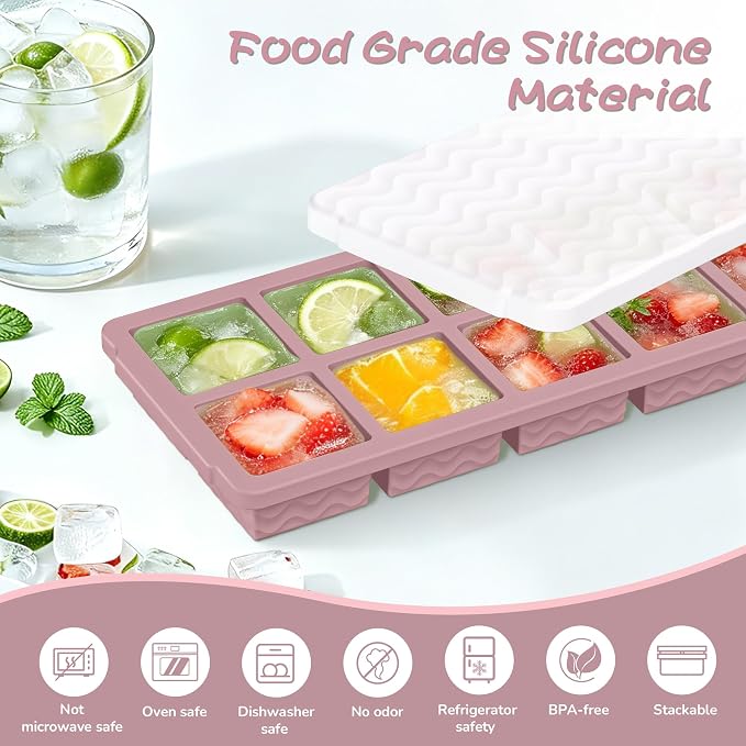 Doasuwish Ice Cube Trays with Lid, 3 Pack 10 Cubes 2 Tbsp. Silicone Ice Cube - Image 2