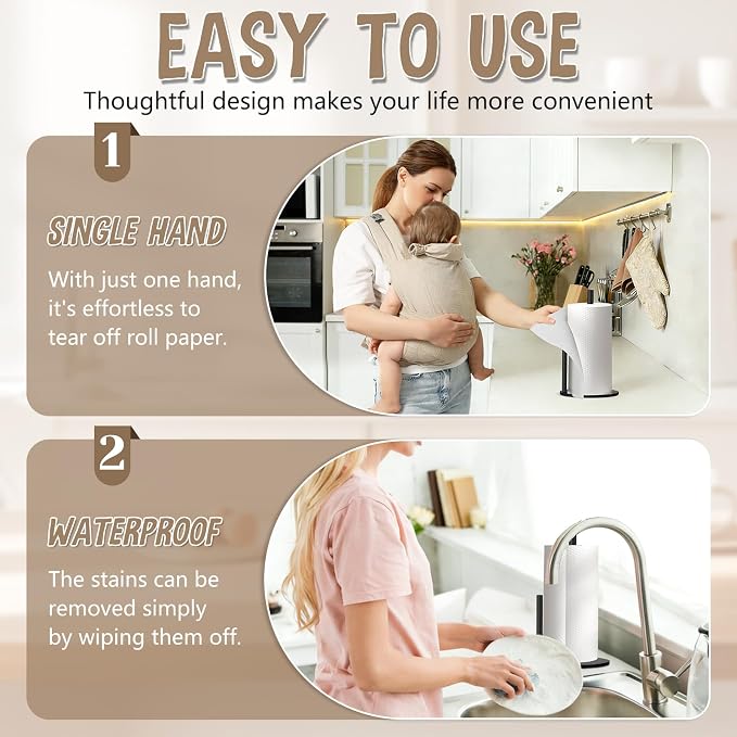 Paper Towel Holder Countertop, Premium Stainless Steel Black Paper Towel Holder - Image 5