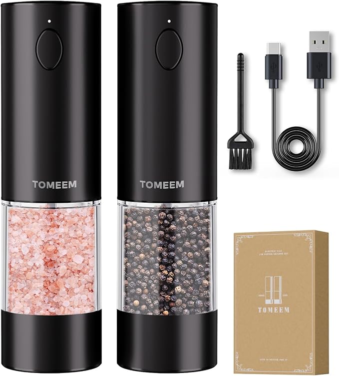 TOMEEM Upgraded Larger Capacity Electric Salt and Pepper Grinder Set by Tomeem