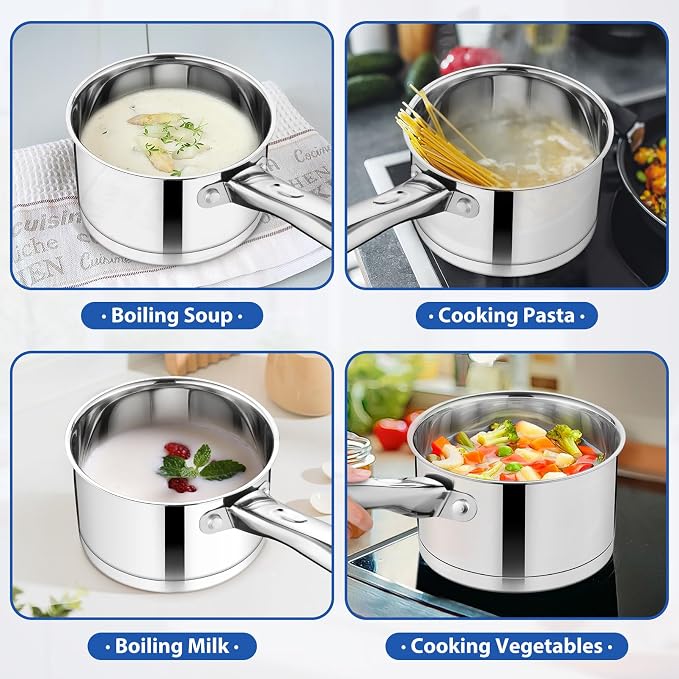 TeamFar Saucepan, 3 qt Stainless Steel Sauce Milk Pan & Lid - Image 5