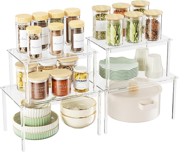 Delamu Clear Kitchen Cabinet Organizer, Stackable Cabinet Shelf by DELAMU