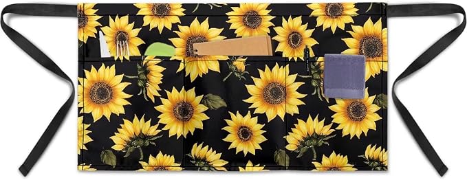 Server Apron with 3 Pockets, Waterproof Oil Waitress Waiter Half Apron by Noprintge