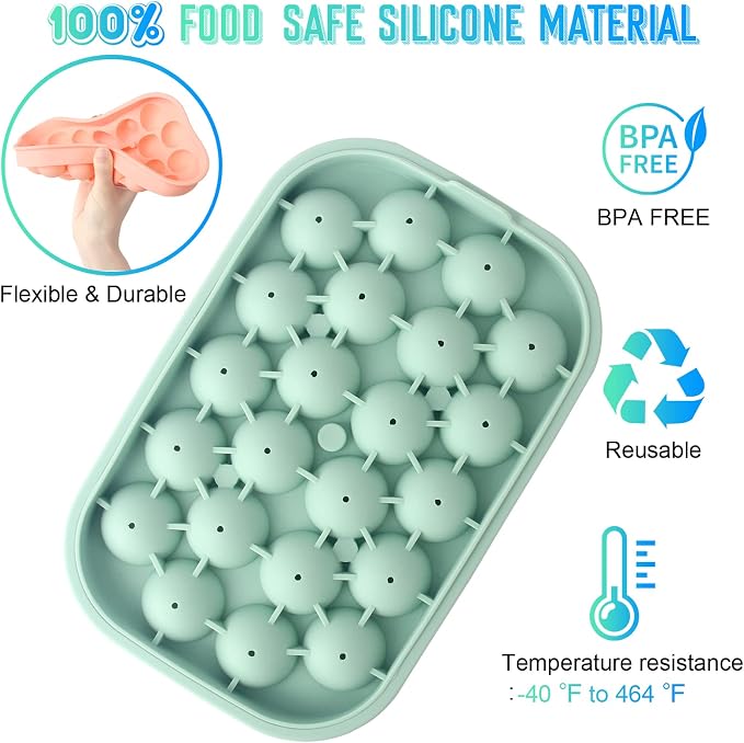 Ice Cube Tray, 2 Pack Flexible Silicone 22 Ice Balls Maker - Image 3