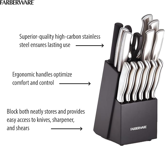 Farberware 15-Piece Kitchen Knife Set, High-Carbon Stainless Steel Blades - Image 8