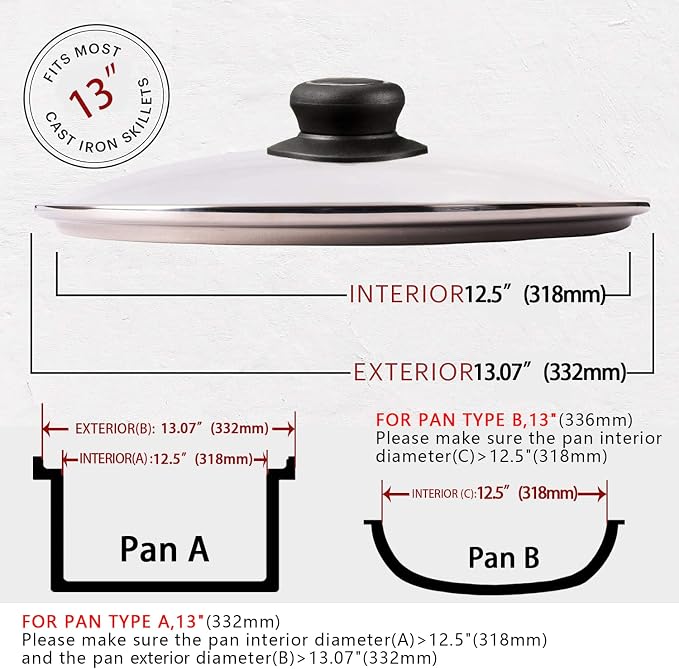13 Inch Pan Lid Tempered Glass Pot Lid Replacement Pan Cover - Image 2