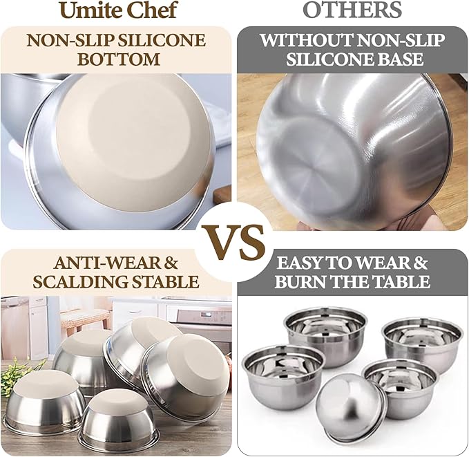 Umite Chef Mixing Bowls with Airtight Lids Set, Non-Slip Bottoms, 1.5QT - Image 4