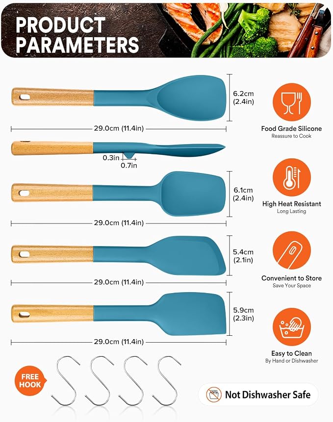 Silicone Spatula Spoon Set, and Spreading, Sturdy BPA-Free Matte Silicone - Image 2
