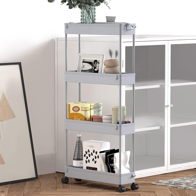 SPACELEAD Slim Storage Cart 4 Tier, Bathroom Organizer Rolling Utility - Image 6