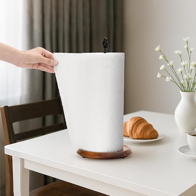 Wood Paper Towel Holder Countertop, Easy Tear Farmhouse Kitchen Towel Holder - Image 7