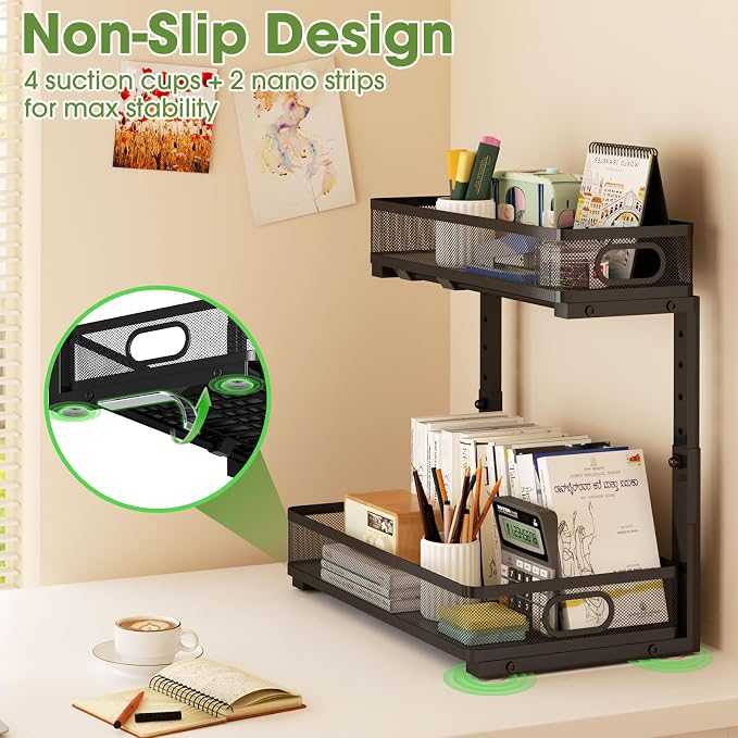 Under Sink Organizer 4-Pack, Metal 2-Tier Pull-Out Cabinet Shelf - Image 3