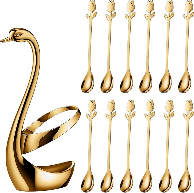 Gold Small Coffee Spoon Holder Set, Swan Base - Image 2