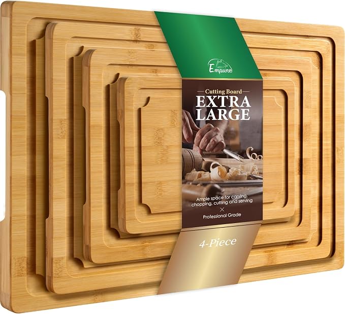 Extra Large Cutting Board Set of 4, Bamboo Cutting Boards by Empune