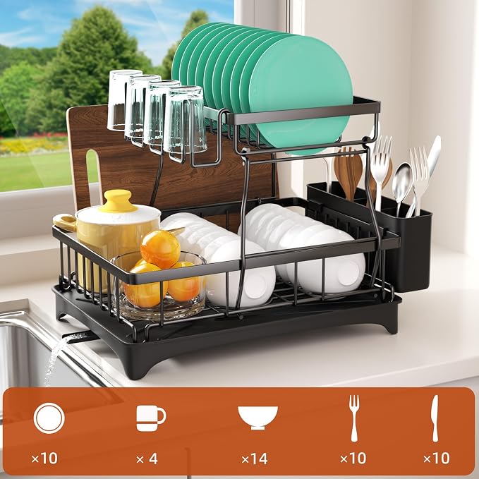 Godboat Dish Drying Rack, 2-Tier Dish Rack - Image 2
