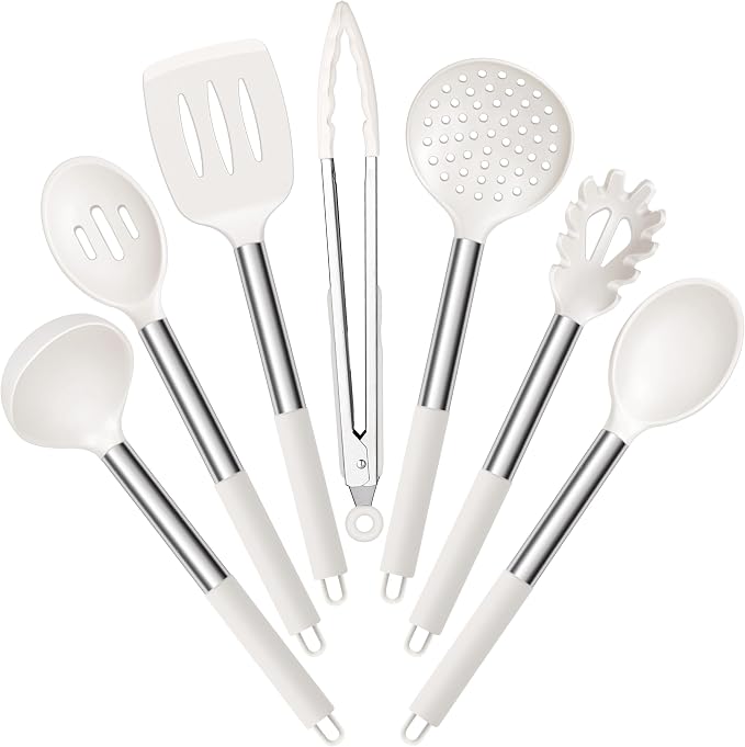 E-far Silicone Cooking Utensils Set, Slotted Turner, Soup Ladle, Pasta Server by E-far