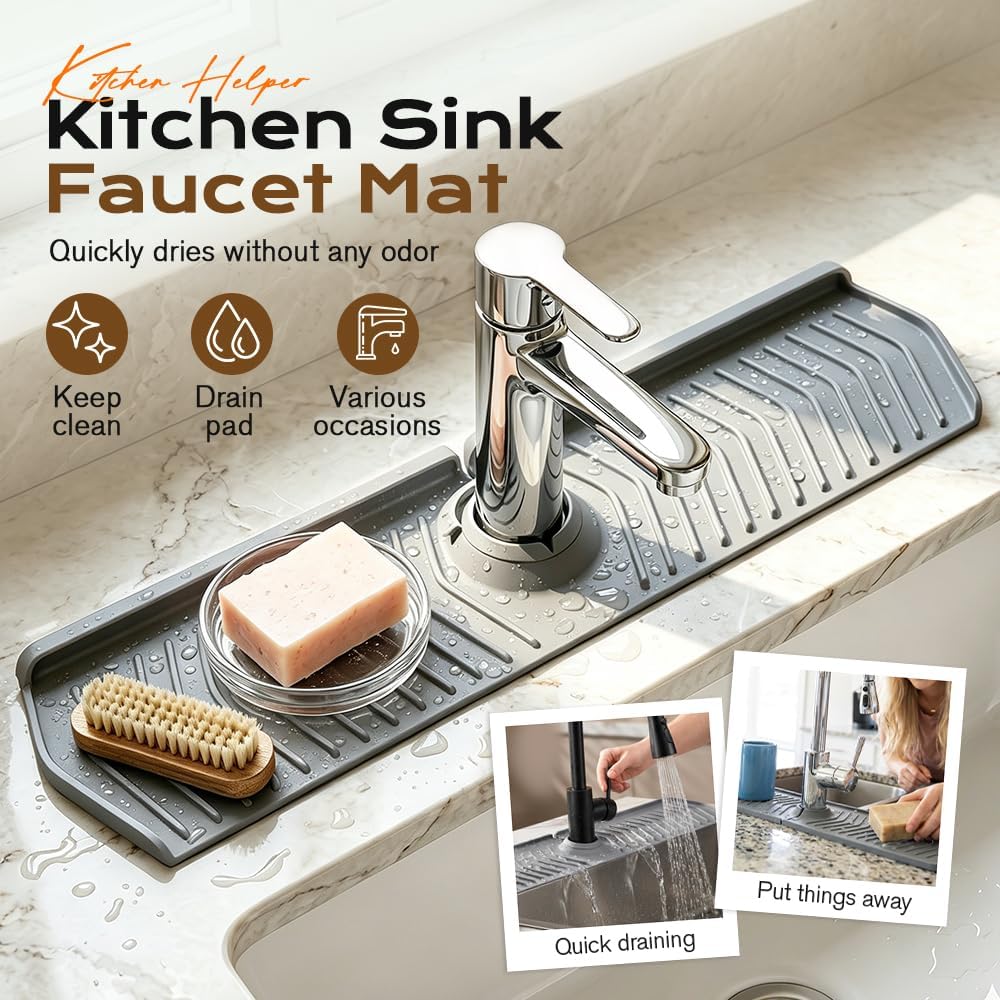 Kitchen Sink Faucet Mat, 2025 New Foldable Faucet Mat for Kitchen