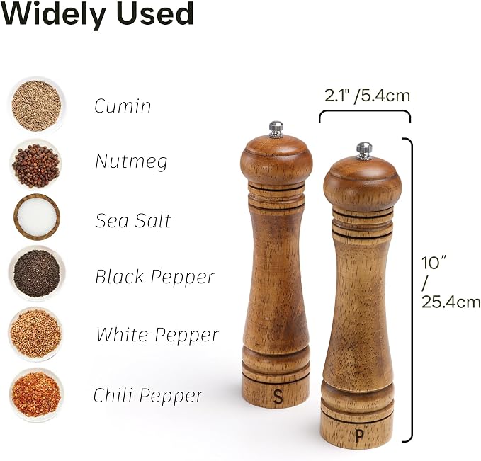 Wooden Salt and Pepper Grinder Set, Premium Oak Wood Salt Grinders Shakers - Image 5