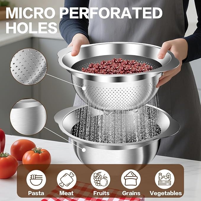 Stainless Steel Strainer with Mixing Bowl, Rice Washer, Colander - Image 6